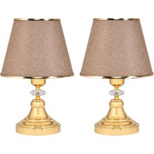 Art Deco Tarz Kristal Taş Süslü Metal Ayak ve Gold Şeritli Kumbeji Başlık 2'li Abajur Seti Iki Adet
