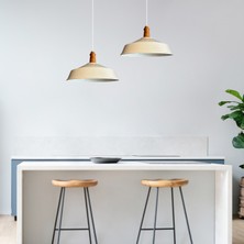 Beyaz Asaletli Ahşap Vezir Kafa Tekli Avize Retro Sarkıt Ofis Showroom Salon Mutfak Avizeleri