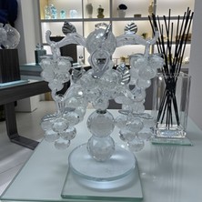 Peramari Kristal Taşlı Üzüm Ağacı | Gümüş Yaprak Detaylı Dekoratif Obje | 22 x 18 cm Şeffaf Masa Üstü Aksesuar