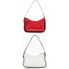 Kadın 2 Li Paket Kroko Desenli Baget Çanta Şık Günlük Kulanıma Uygun El Çantası