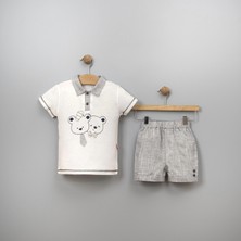 Yazlık Mobil Kravatlı Ayıcık Nakışlı Bebe2'li Erkek Takım