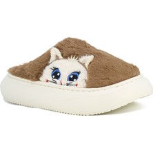 Kışlık Kadın Peluş Terlik – Tatlı Ayıcık Deseni, Kaymaz Eva Taban, Ses Yapmaz Konfor-Kedi