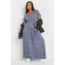 Büyük Beden V Yaka Kısa Kollu Önü Kuşaklı Maxi Elbise 303506