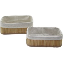 2li   Dikdörtgen   Bambu Kenar  Organizer Sepet Ahşap Altlık - Bezli 19X27X10CM - 15X24X8CM (5264)