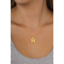 Gümüş Pazarım Altın Kaplama R Harfli Kadın 925 Ayar Gümüş Kolye