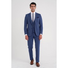 Efor Slim Fit Çift Yırtmaç Doku Desenli Esnek Parlement Yelekli Takım Elbise TK 927