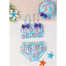 Deniz Kızı Bebek Mayo Bikini Takımı Şapkalı Korumalı