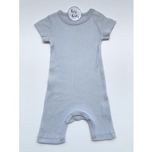 Gri Mavi  Fitilli Modal Pamuk  Romper Kısa Tulum Salopet