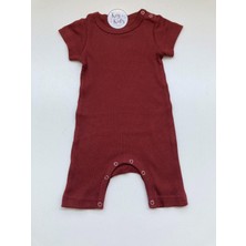 Kızıl Kahve  Fitilli Modal Pamuk  Romper Kısa Tulum Salopet