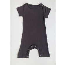 Siyah  Fitilli Modal Pamuk  Romper Kısa Tulum Salopet