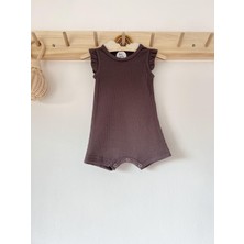Koyu Mor Fitilli Fırfırlı Askılı Romper Organik Modal Tulum %50 Modal %50 Pamuk