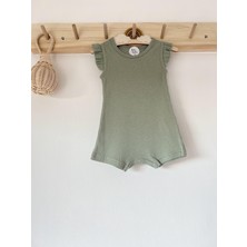 Koyu Mint Fitilli Fırfırlı Askılı Romper Organik Modal Tulum %50 Modal %50 Pamuk