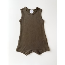 Asker Yeşili Fitilli Askılı Romper Organik Modal Tulum %50 Modal %50 Pamuk