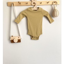 Ballı Hardal Organik Modal Fitilli Uzun Kol Body