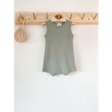 Koyu Mint Fitilli Askılı Romper Organik Modal Tulum %50 Modal %50 Pamuk