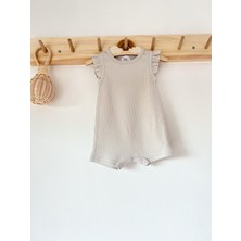 Gri Fitilli Fırfırlı Askılı Romper Organik Modal Tulum %50 Modal %50 Pamuk