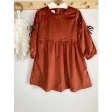 Fitilli Kadife 2-5 Yaş Kiremit Elbise