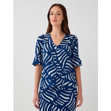 Jimmy Key Lacivert V Yaka Dirsek Kol Desenli Dokuma Gömlek