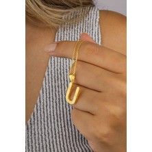 Gümüş Pazarım Altın Kaplama U Harfli Kadın 925 Ayar Gümüş Kolye