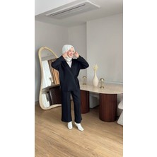 Kadın Yandan Düğmeli Kimonolu Takım- Siyah