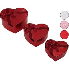 3pcs   Kalp  Parlak Renkli - Kabartma Desen Karton Hediye Kutusu Kurdelalı  15-18-21CM (5264)