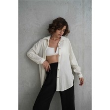 Bohemai Jovena Gizli Düğme Detay Ekru Gömlek