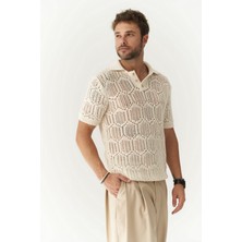 Bohemai Leonard Erkek Düğme Detay Ekru Triko T-Shirt