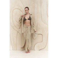 Bohemai Charlotte Bej Bağlamalı Keten Etek