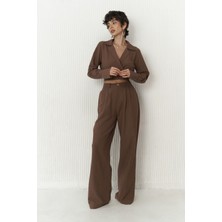 Bohemai Estila Kahve Crop Pantolon Takım