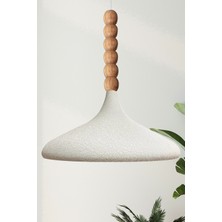 45 cm Çaplı Champion Xl Beyaz Ahşap Boncuklu Avize Tekli Sarkıt Lamba Restoran Salon Mutfak Avize