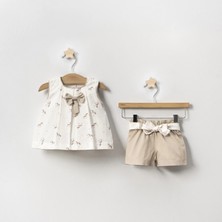 Yazlık At Baskılı Fiyonklu Kemerli Bebe 2'li Kız Takım