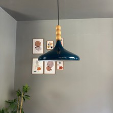 Champion Gece Mavisi Ahşap Üç Boncuk Başlık Tekli Avize Sarkıt Salon Mutfak Butik Lamba Aydınlatma