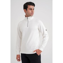 Efor Comfort Fit %97 Pamuk Tam Fermuarlı Ekru Polo Yaka Tişört TS 918