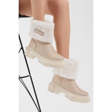 Tonny Black Kadın Bej Süet Rahat Kalıp Kalın Taban Kürklü Bot