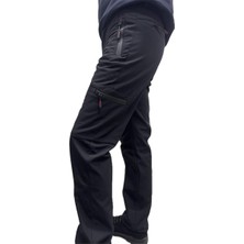 Kışlık Polarlı Softshell Su Geçirmez Cepli Siyah Pantolon