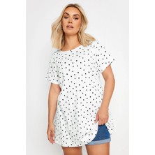 Büyük Beden Bisiklet Yaka Kısa Kollu Yıldız Baskılı T-Shirt 303258
