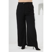 Beli Lastikli Geniş Paça Büyük Beden Pantolon Siyah