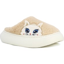 Kışlık Kadın Peluş Terlik – Tatlı Ayıcık Deseni, Kaymaz Eva Taban, Ses Yapmaz Konfor-Kedi