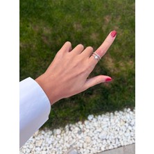 Kutup Yıldızı Iki Sıralı Zirkon Taş Detay Gümüş Kaplama Ayarlanabilir Yüzük