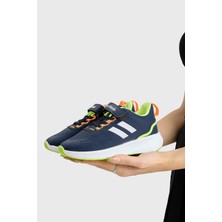 Tonny Black Çocuk Unisex Lacivert Eva Taban Yanı Şeritli File Detaylı Cırtlı Spor Ayakkabı