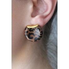 Nenya Leopar Desenli Düğme Model Küpe