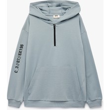 Şardonlu Uzun Kollu Fermuarlı Kapşonlu Sweatshirt