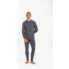 Unisex Çizgili Kışlık Uzun Kollu Pamuk  Termal Içlik Set  Antrasit