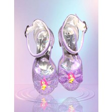 Deniz Kızı Mor Renk Simli Tasarım Parti Doğum Günü Düğün Davet Abiye Mezuniyet Topuklu Ayakkabı