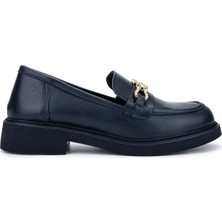 Tamer Tanca Kadın Hakiki Deri Lacivert Loafer Ayakkabı 817 9879 Bn Ayk SK25-26 Lacı Dr