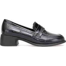 Elit PM161 K1066 Kadın Kroko Klasik Topuklu Ayakkabı Siyah