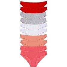 10 Adet Süper Eko Set Likralı Kadın Slip Külot Kırmızı Gri Beyaz Pudra Fuşya