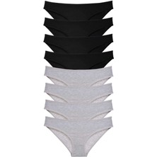 8 Adet Süper Eko Set Likralı Kadın Slip Külot Siyah Gri
