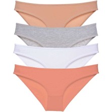 4 Adet Süper Eko Set Likralı Kadın Slip Külot Ten Gri Beyaz Pudra