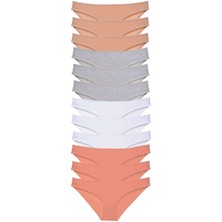 12 Adet Süper Eko Set Likralı Kadın Slip Külot Ten Gri Beyaz Pudra